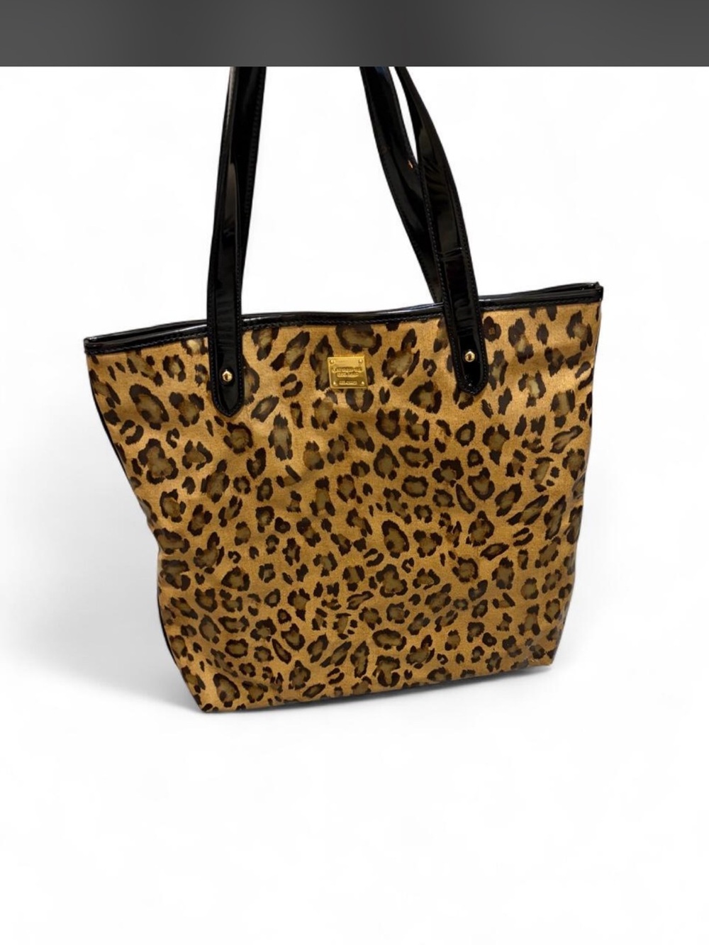 Ralph Lauren Leopard Print Tote with Black Patent Handles